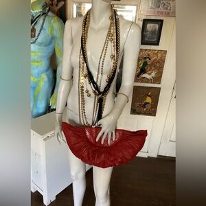 Vintage red leather and snakeskin upside down dome envelope clutch